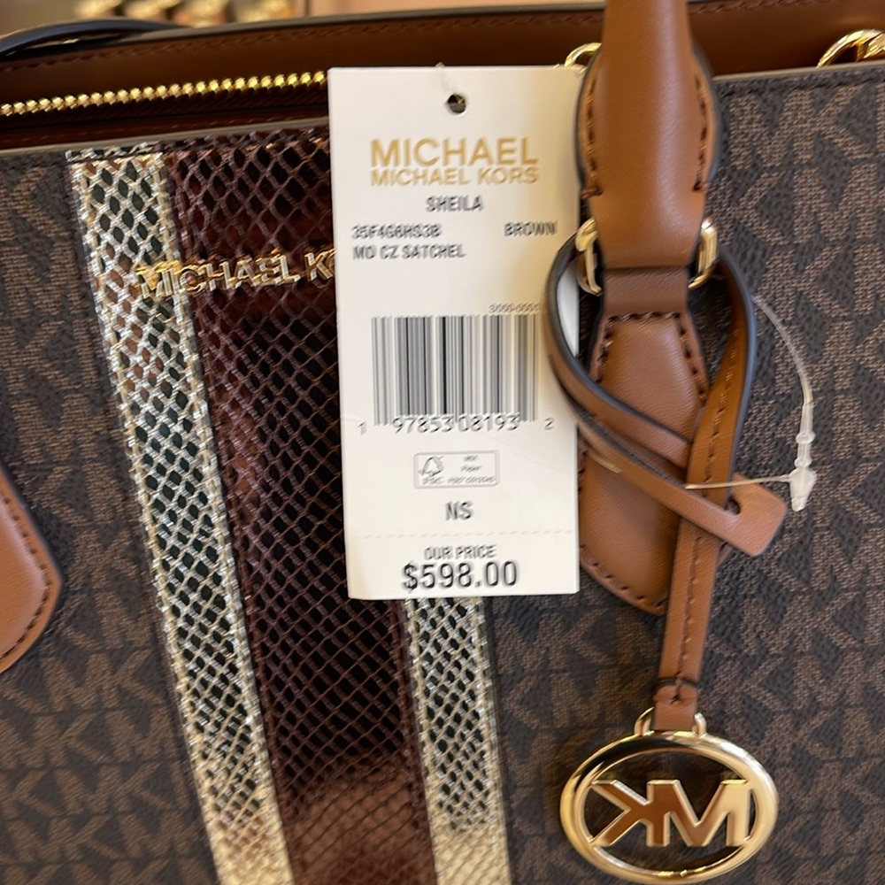 Michael Kors Sheila Medium Signature Logo and Metallic Satchel Crossbody CZ NWT - Picture 13 of 16